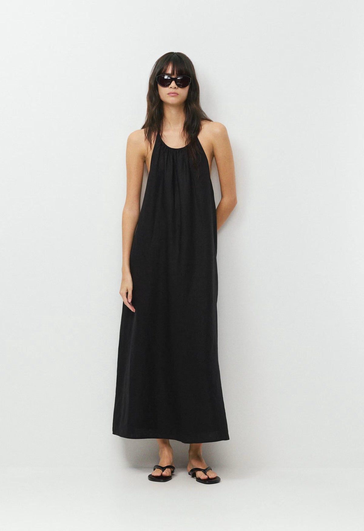 Sunpost Linen Halter Dress - BLACK