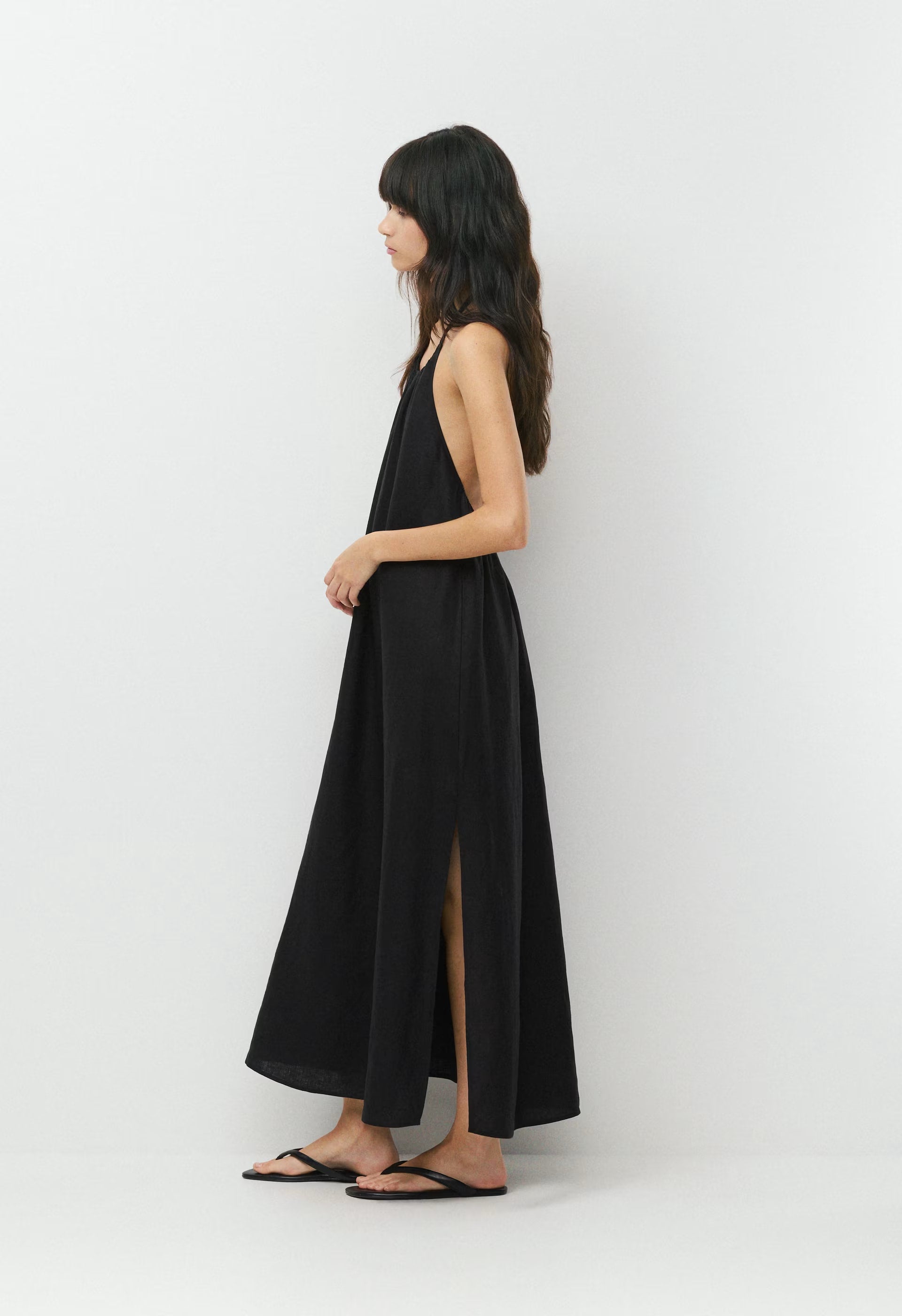 Sunpost Linen Halter Dress - BLACK