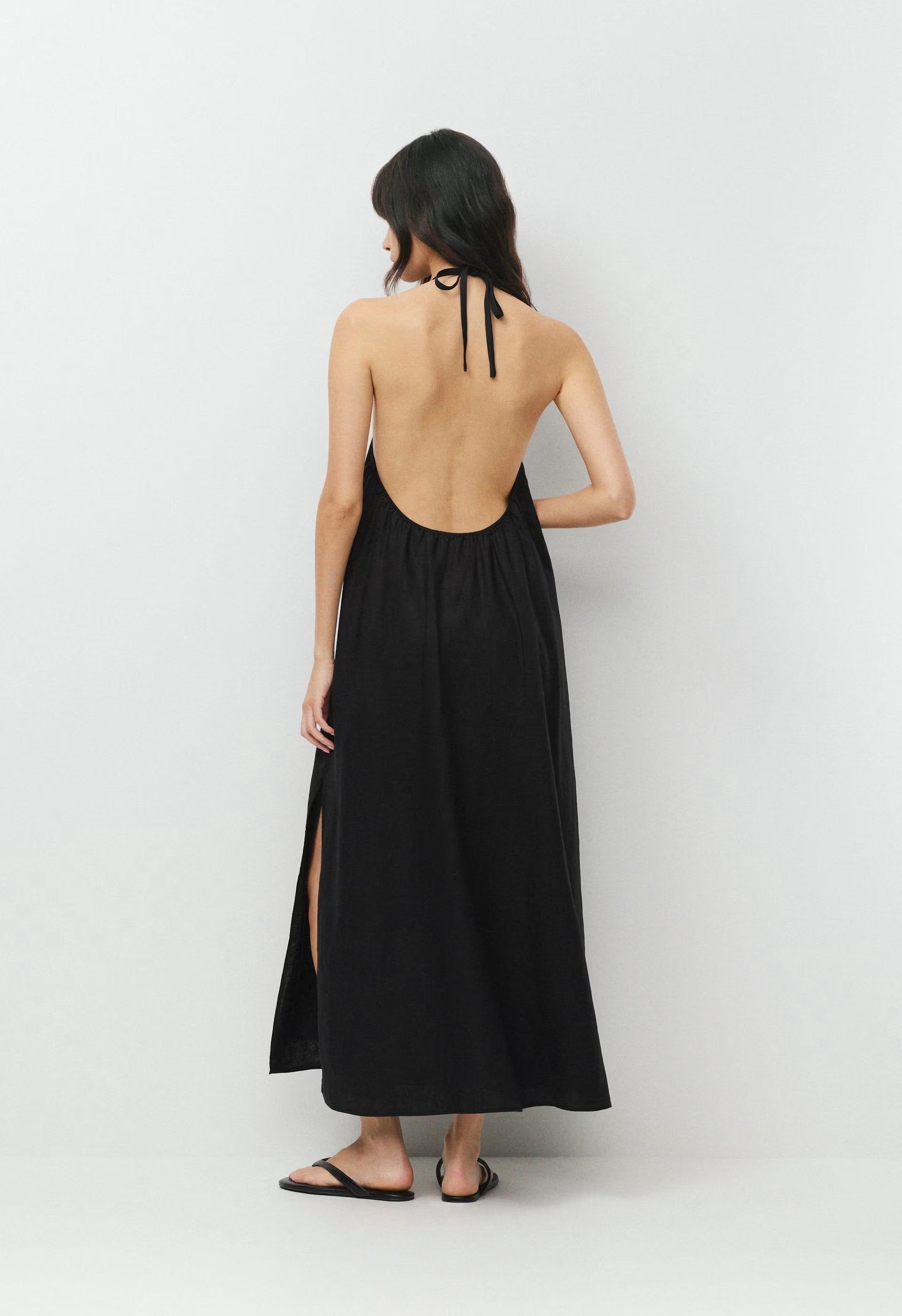 Sunpost Linen Halter Dress - BLACK