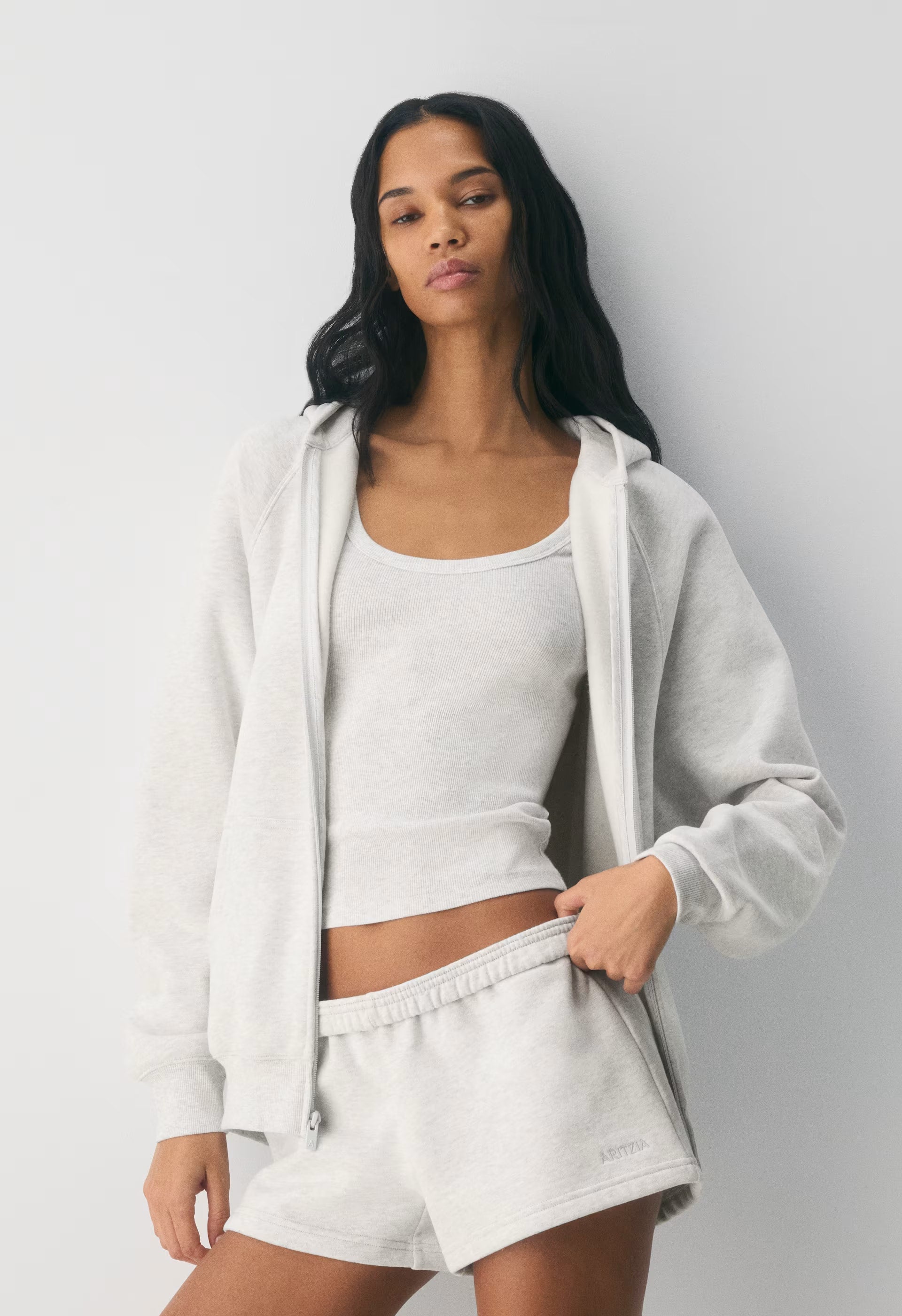 Cozy Sweatfleece Boyfriend Lo-Rise Mini Short - HEATHER CLOUD WHITE