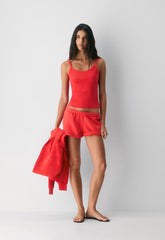 Cozy Sweatfleece Boyfriend Lo-Rise Mini Short - CHERRYBOMB RED