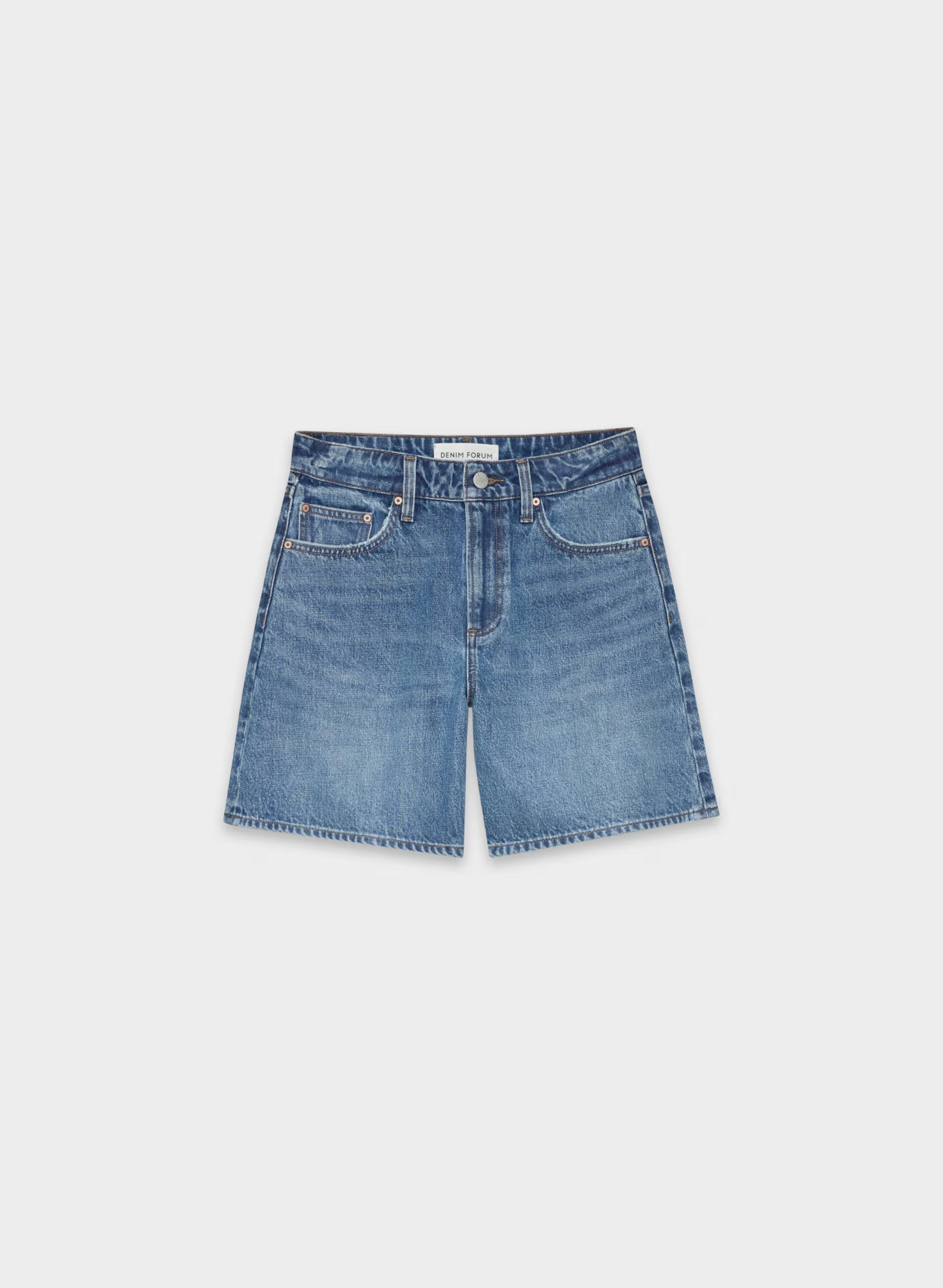 Denim Forum The ‘90s Vintage Hi Mid-Thigh Denim Short - 5 YRS KISS N TELL BLEU