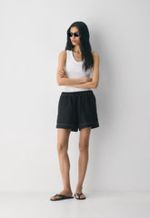 The Lodge Short™ Mid-Thigh - CruiseLinen™ - BLACK/LIGHT BIRCH