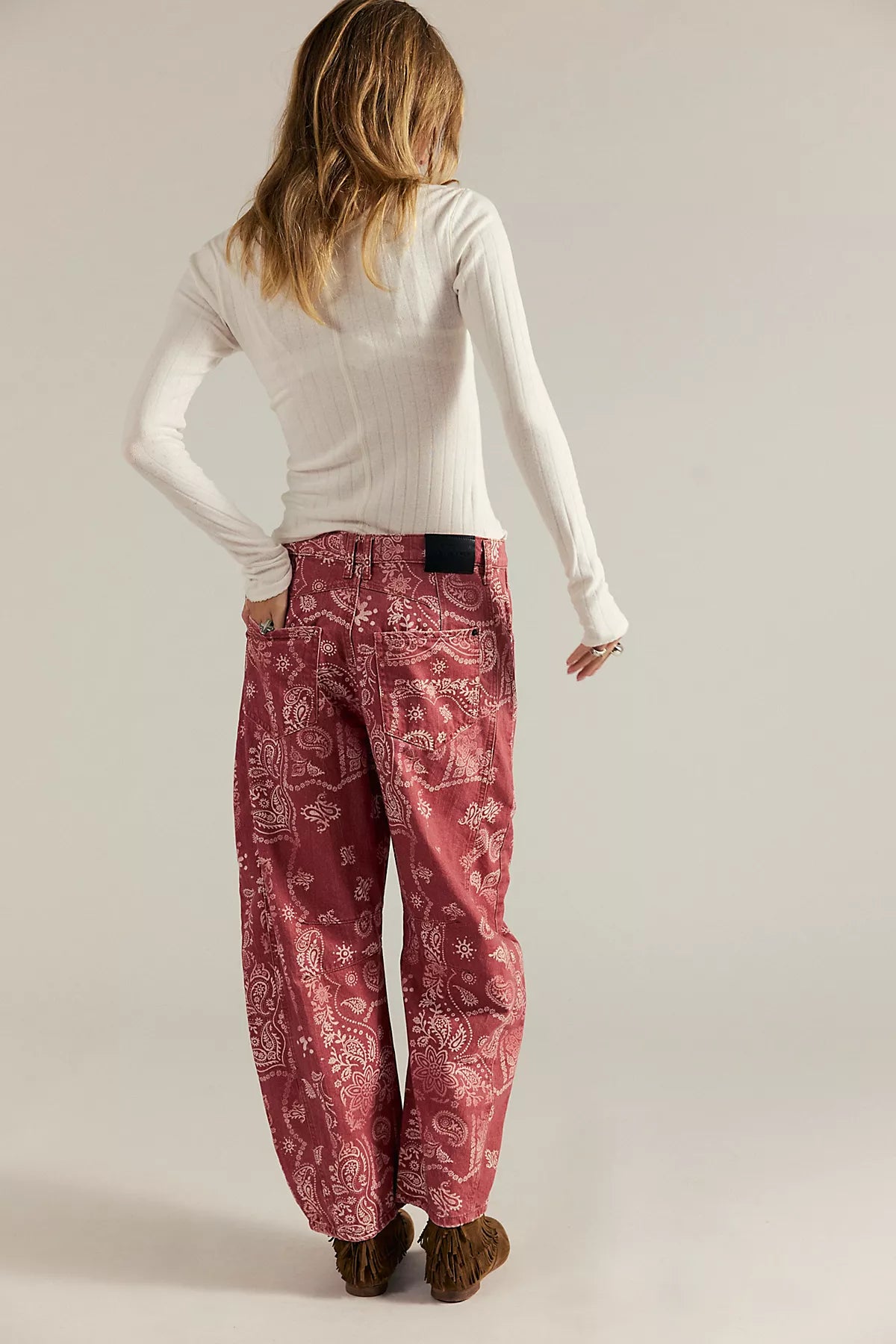 We The Free Good Luck Printed Barrel Jeans