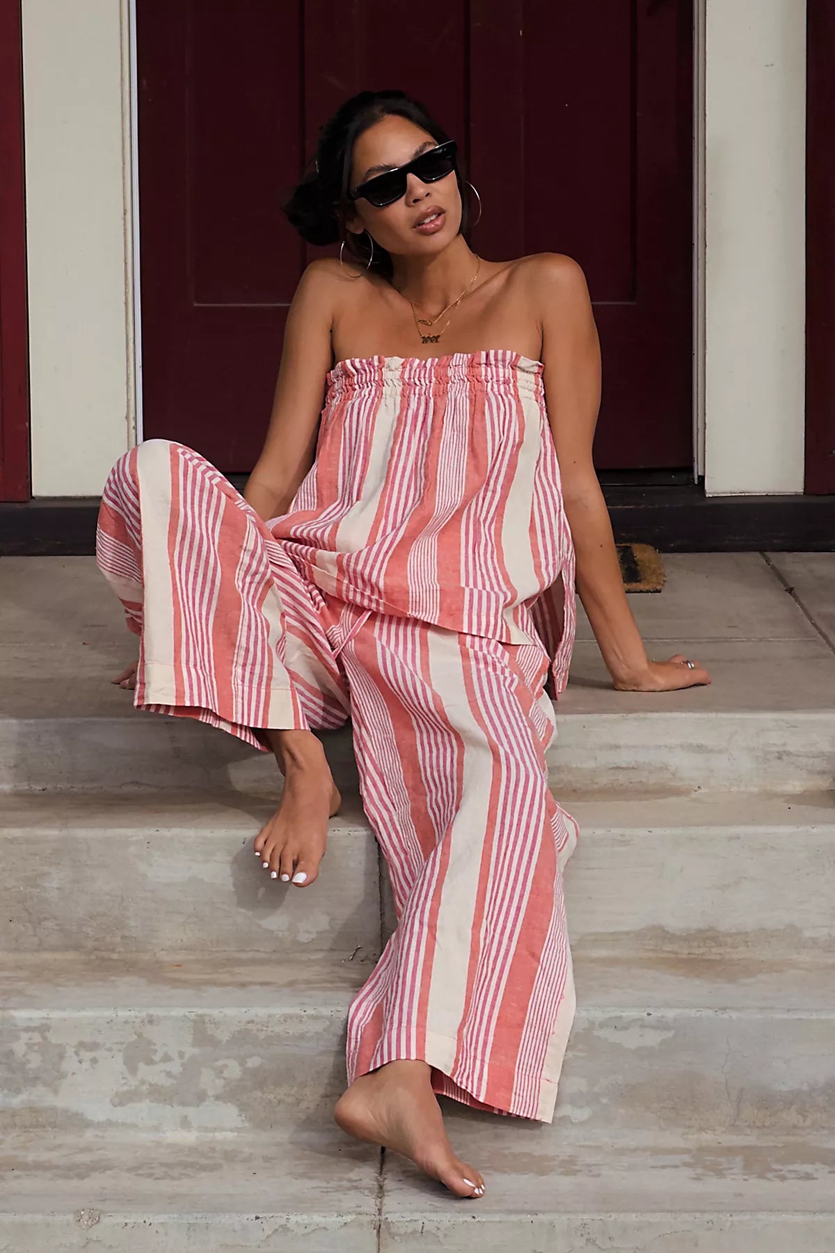 Corfu Striped Cotton-Linen Set