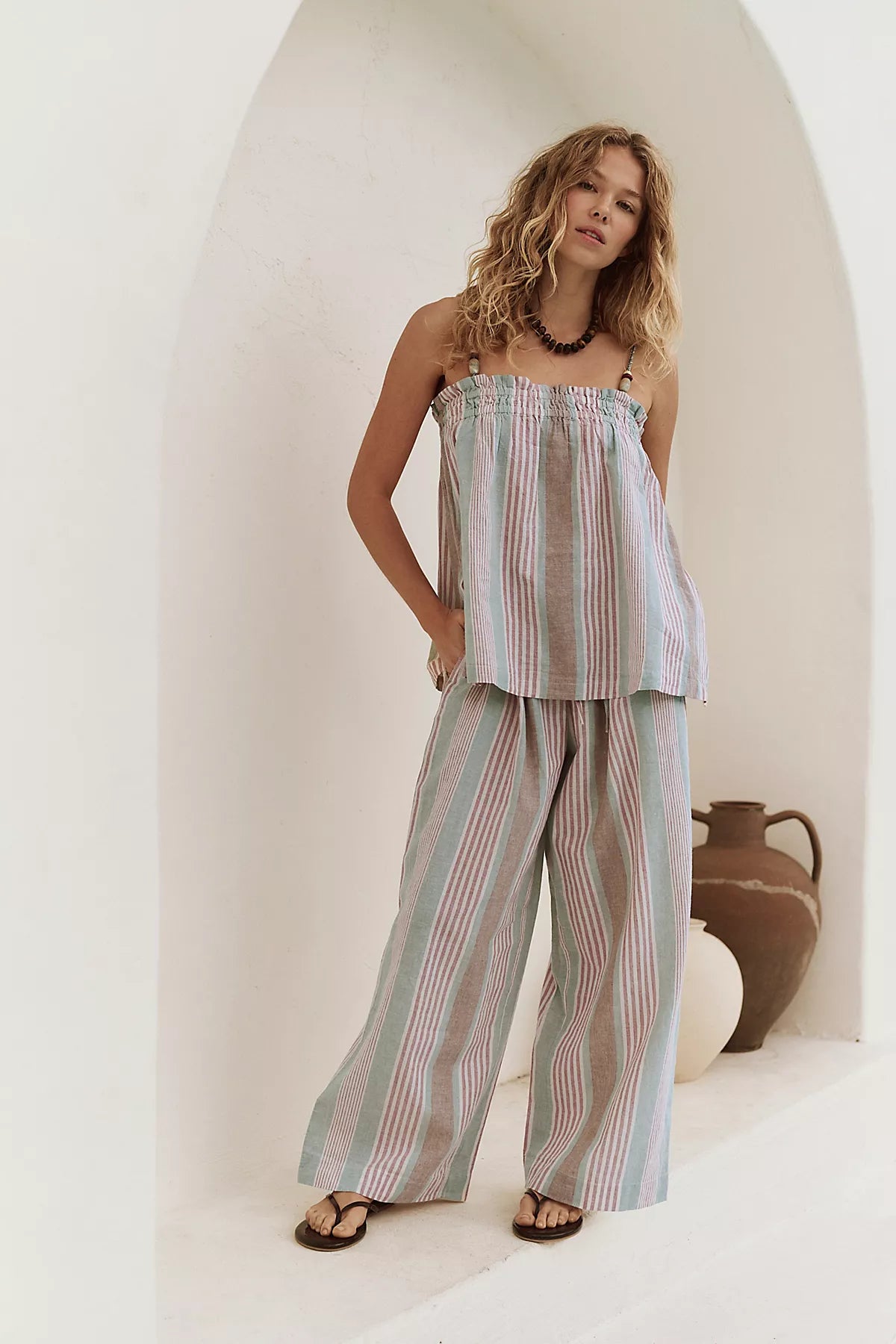 Corfu Striped Cotton-Linen Set