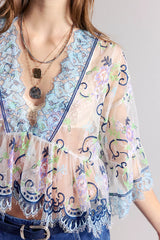 Anna Sui Lady Chatterley Lace V-Neck Blouse