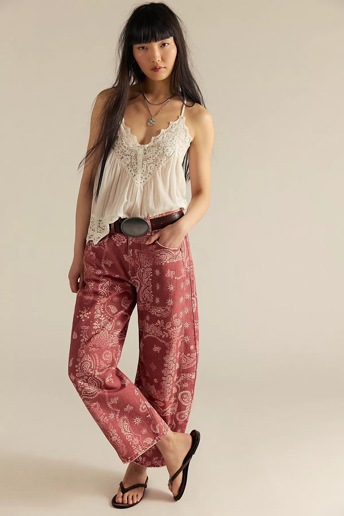 We The Free Good Luck Printed Barrel Jeans