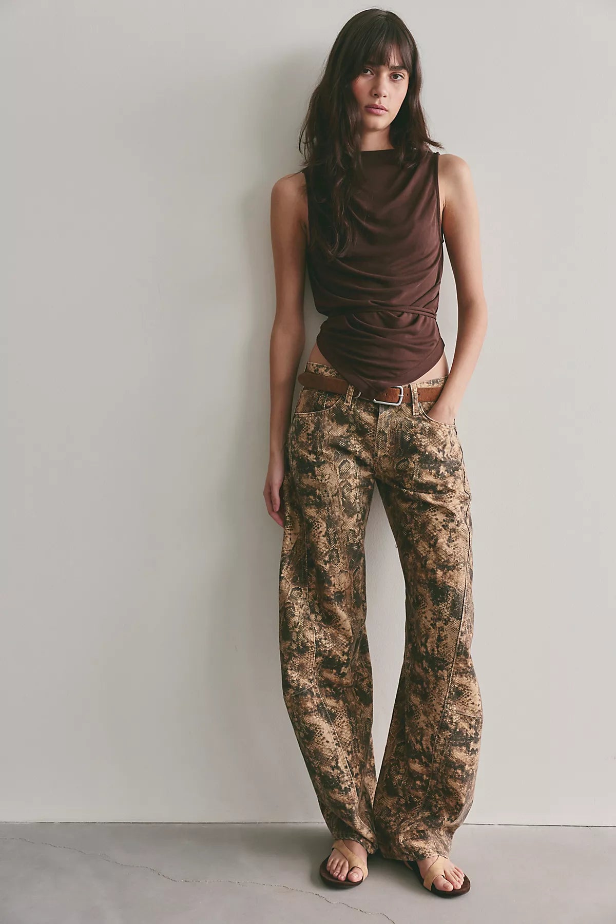 We The Free Fable Printed Low-Rise Twisted Bowed Jeans