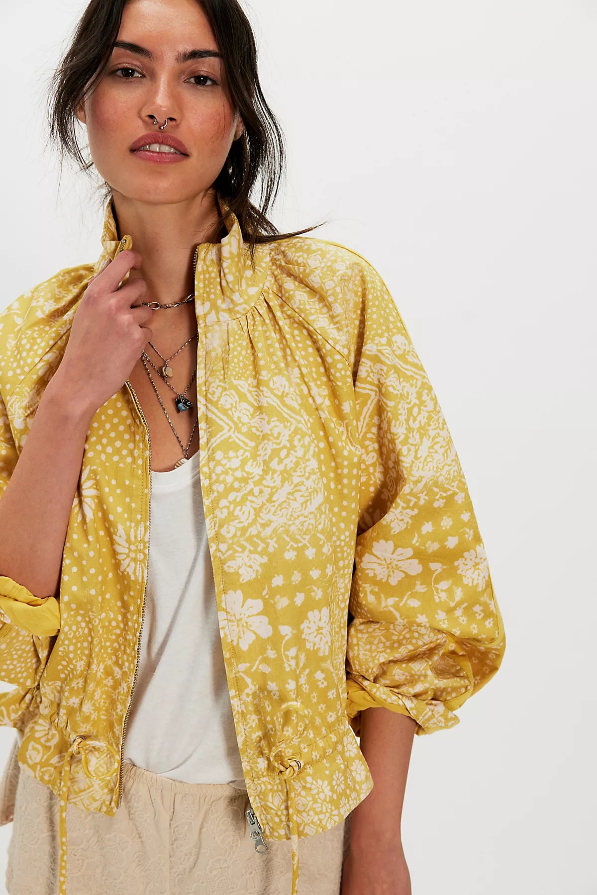 Devon Printed Balloon Funnel-Neck Jacket