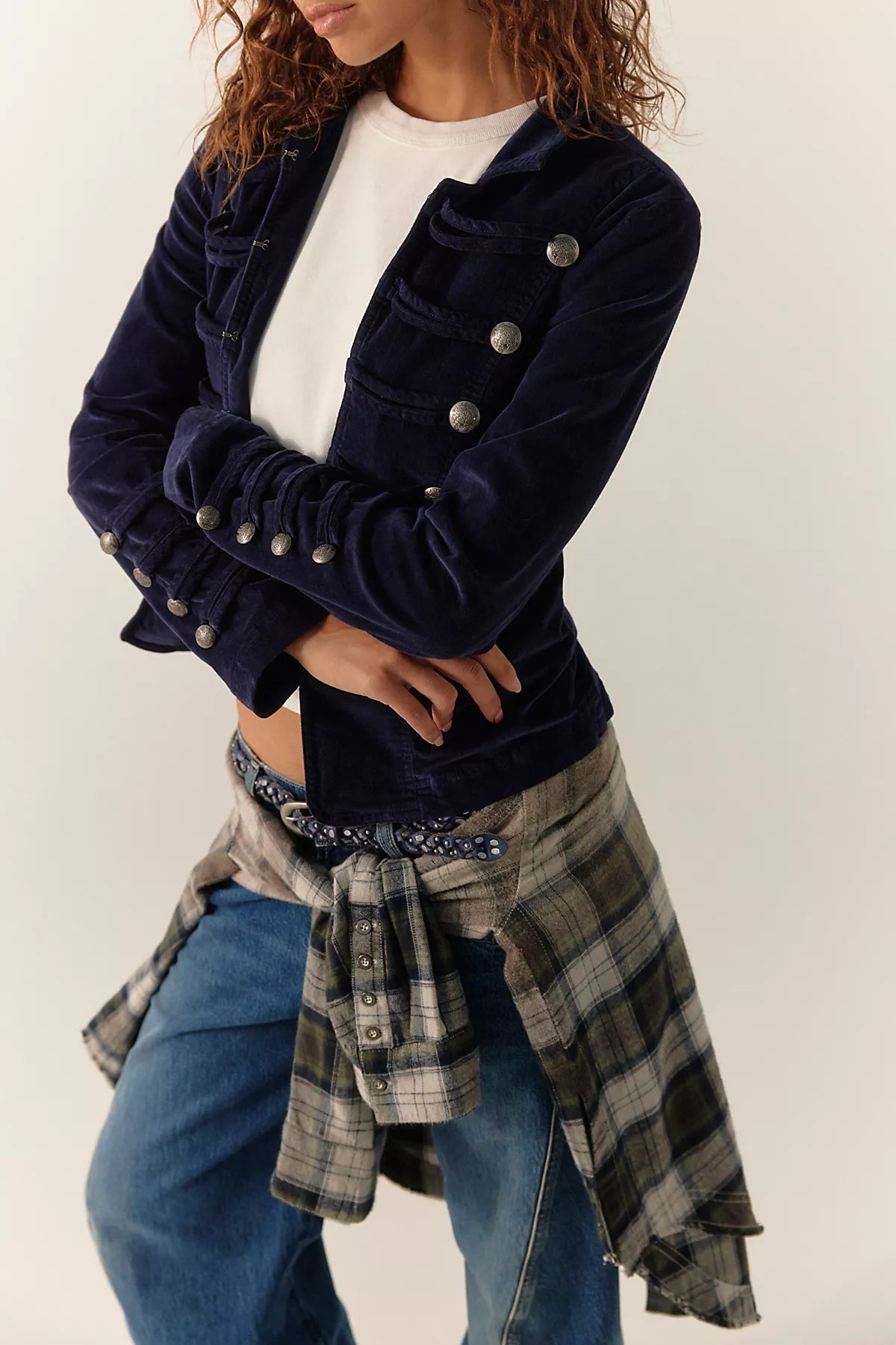 Fitted Velvet Military Jacket