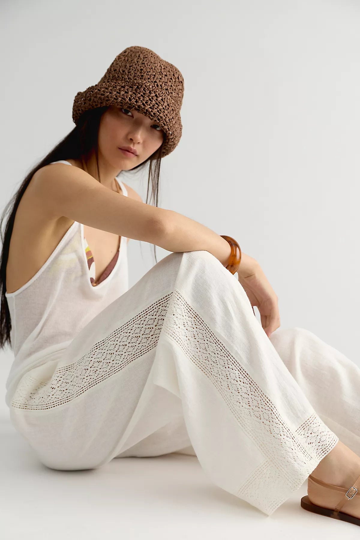 Seaside Cotton-Linen Lace Pants