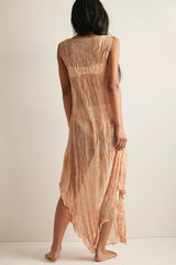 ESTHE Sheer Crinkle Hanky Hem Maxi Slip Dress