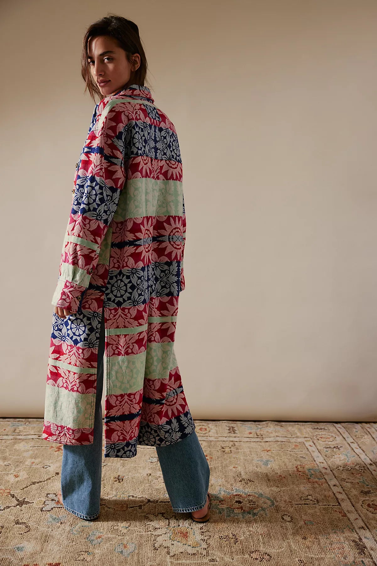 We The Free Brick Lane Jacquard Maxi Shirt Jacket