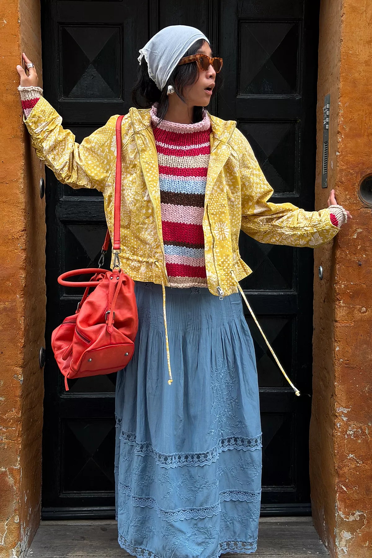 Devon Printed Balloon Funnel-Neck Jacket