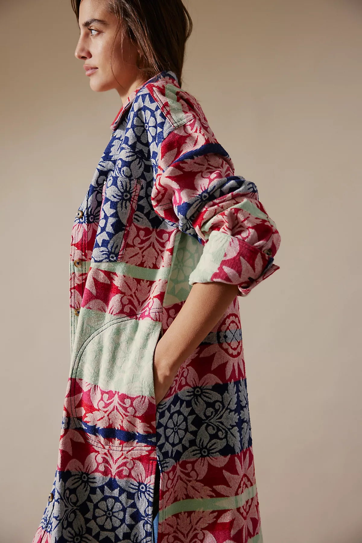 We The Free Brick Lane Jacquard Maxi Shirt Jacket
