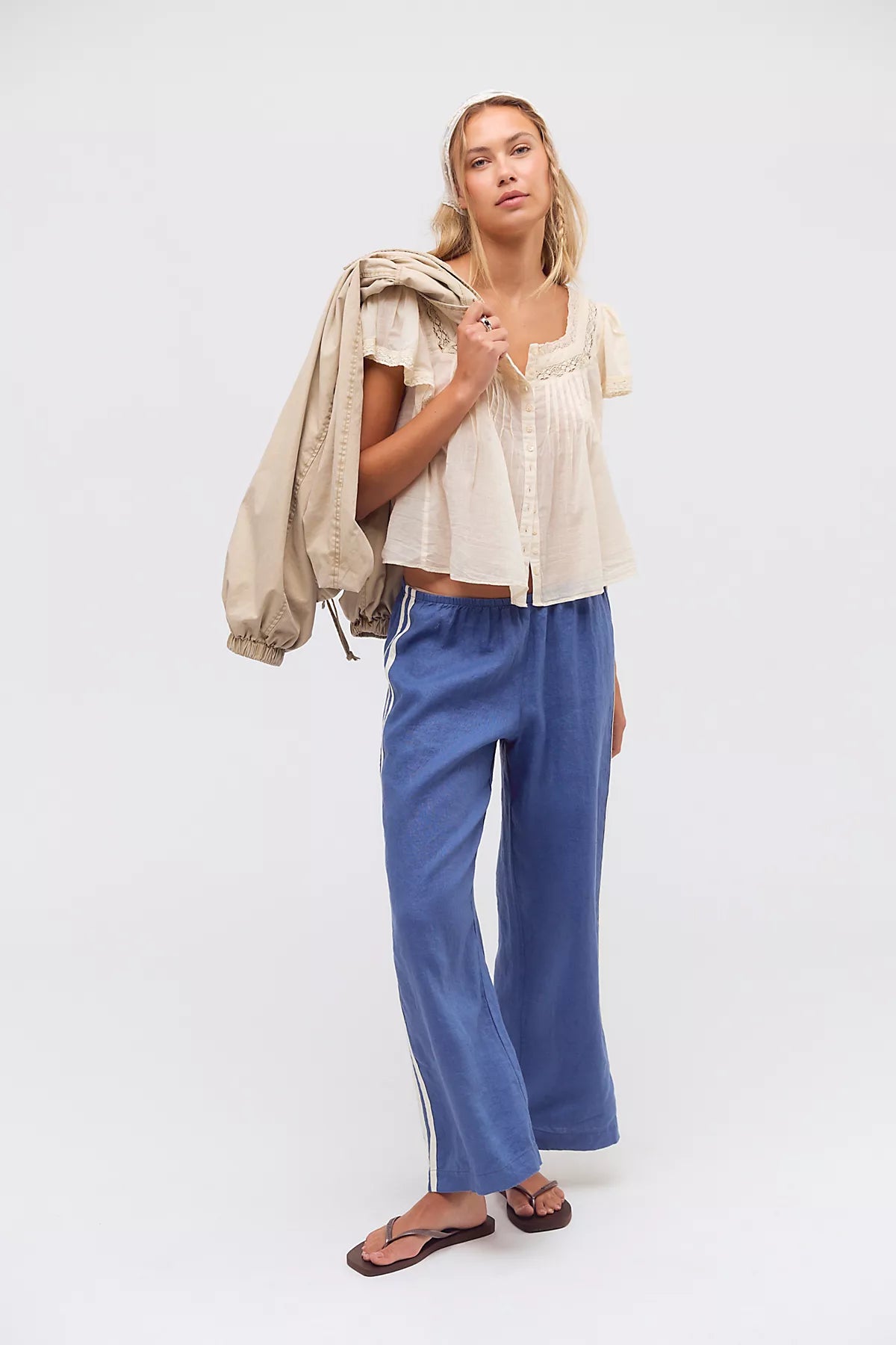 DONNI. The Linen Stripe Crop Pants