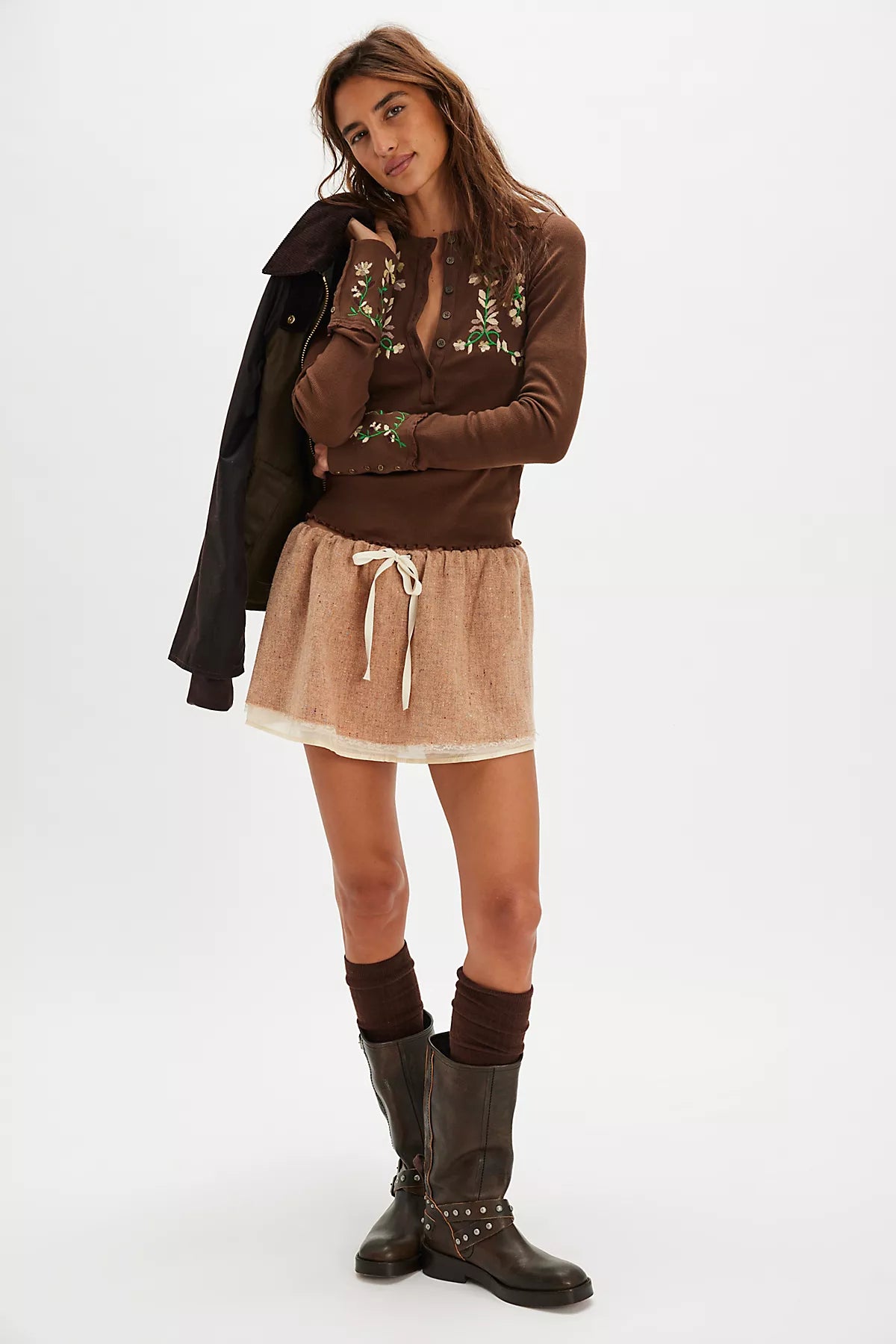 Fleur Embroidered Cuff Henley