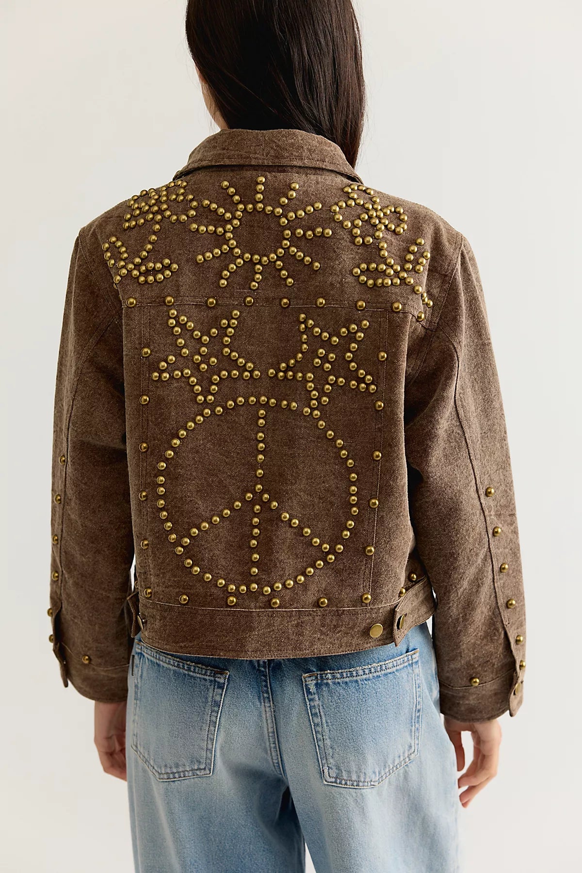 Denim And Bone Brass Hearts Studded Canvas Jacket