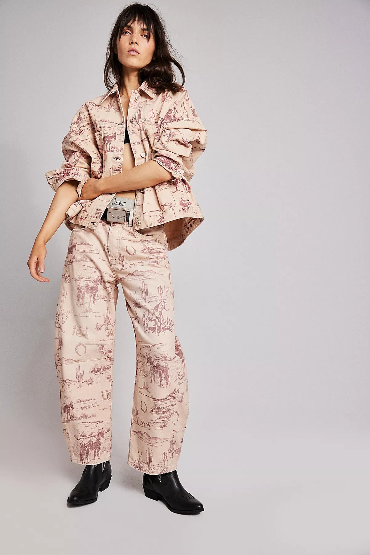 We The Free Good Luck Printed Barrel Jeans