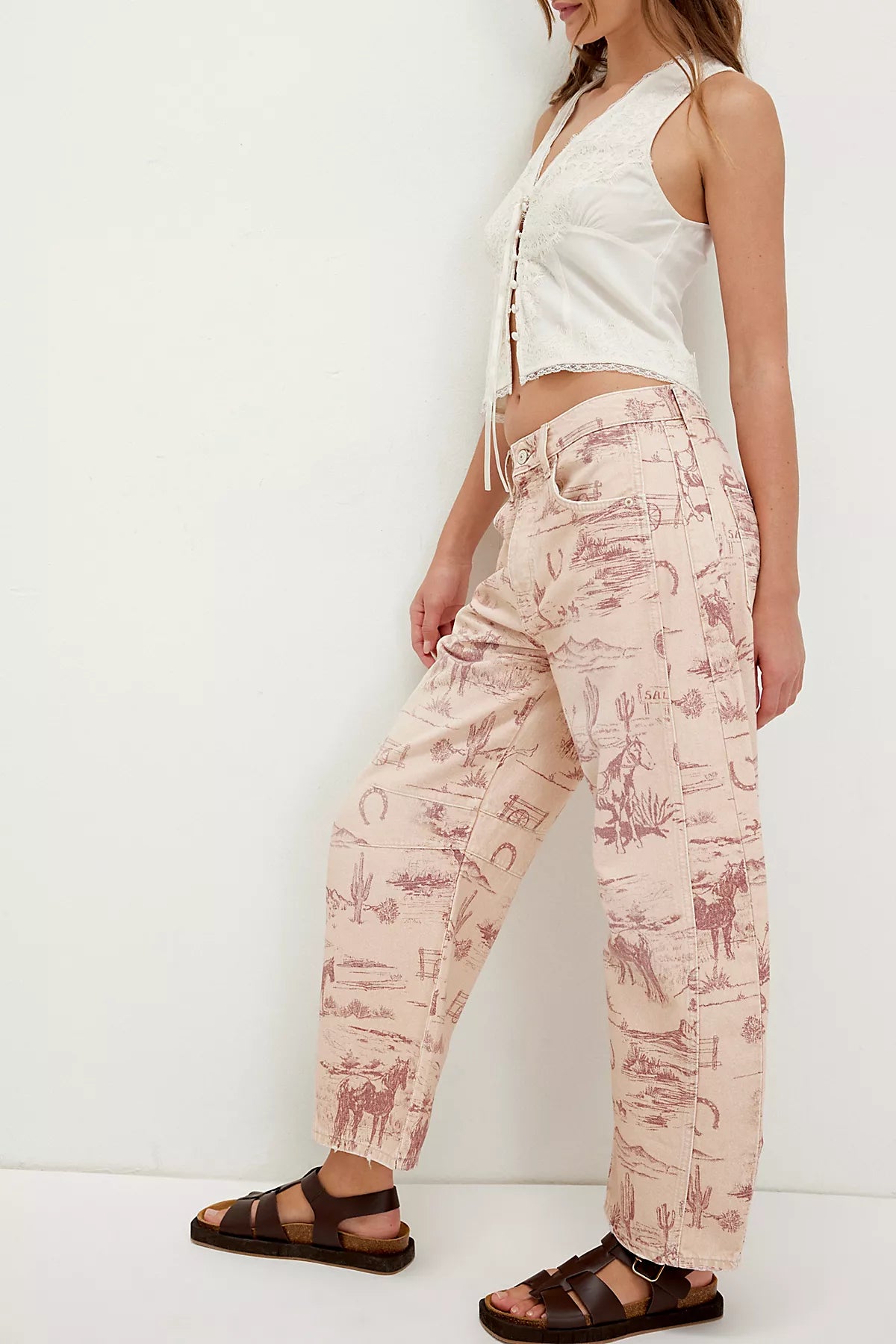 We The Free Good Luck Printed Barrel Jeans