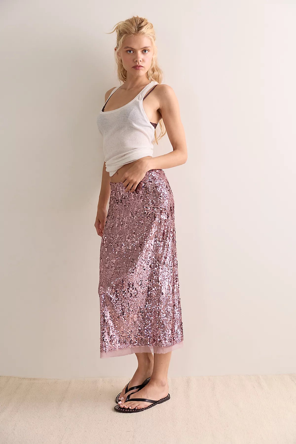 Party Trick Sequin Midi Slip Skirt