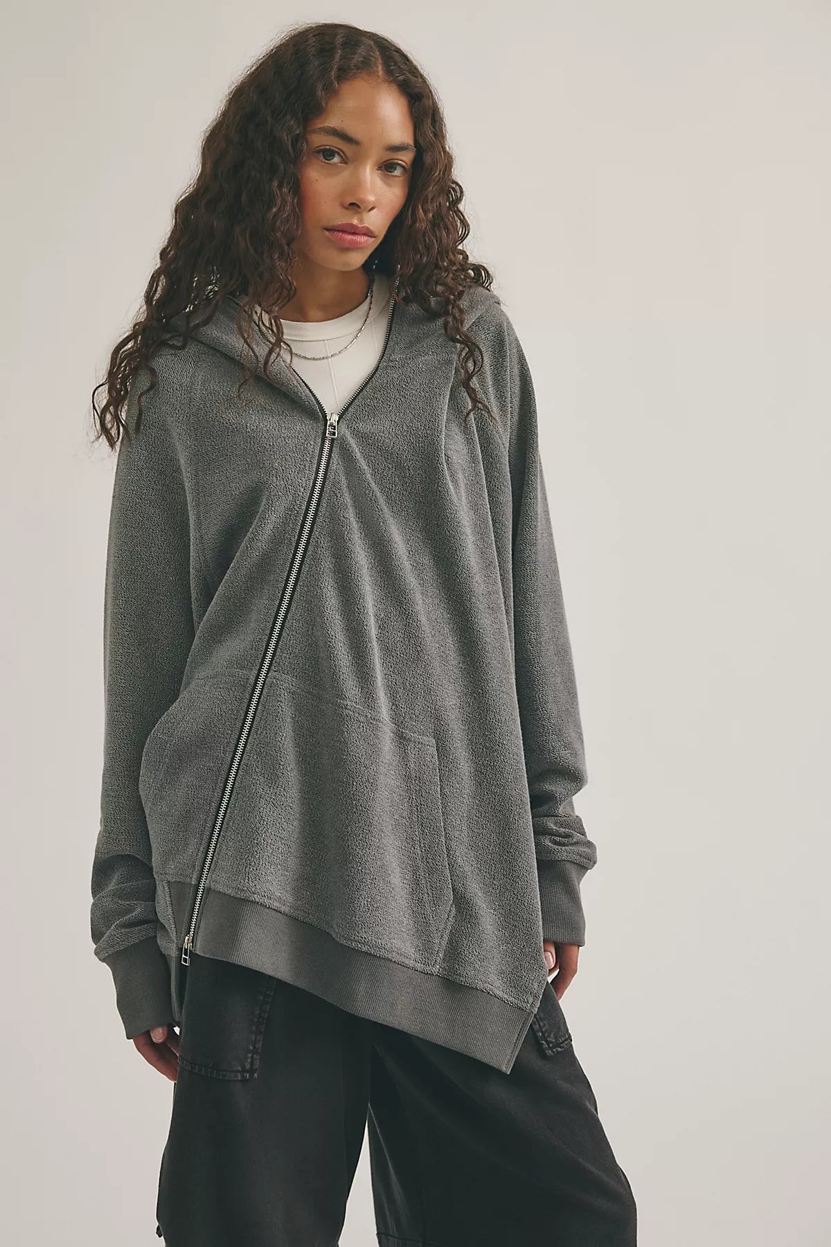 Asparagus Curved Asymmetrical Zip-Up