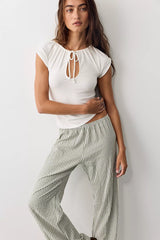 DONNI. The Cotton Gingham Stripe Crop Pants