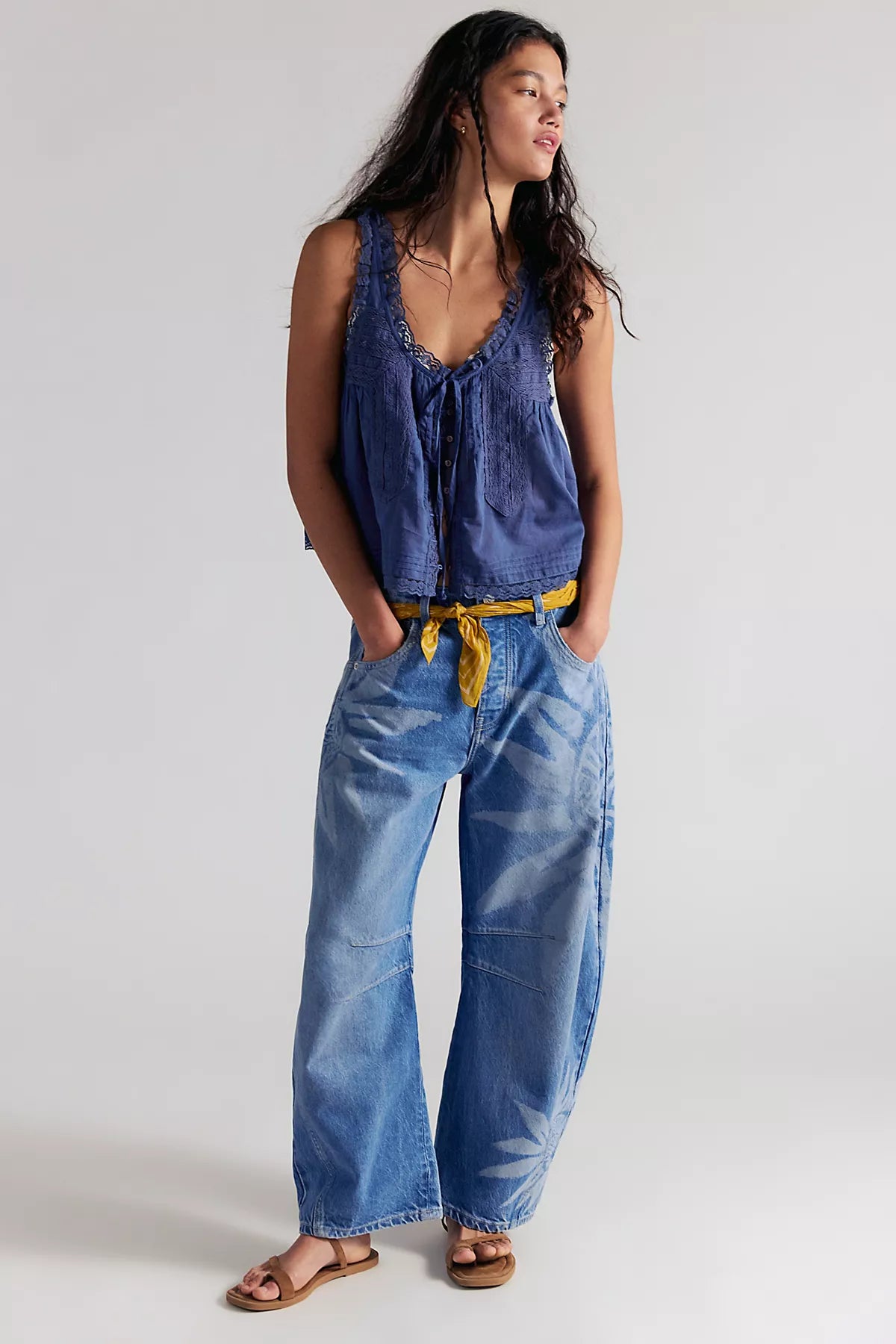 We The Free Good Luck Printed Barrel Jeans