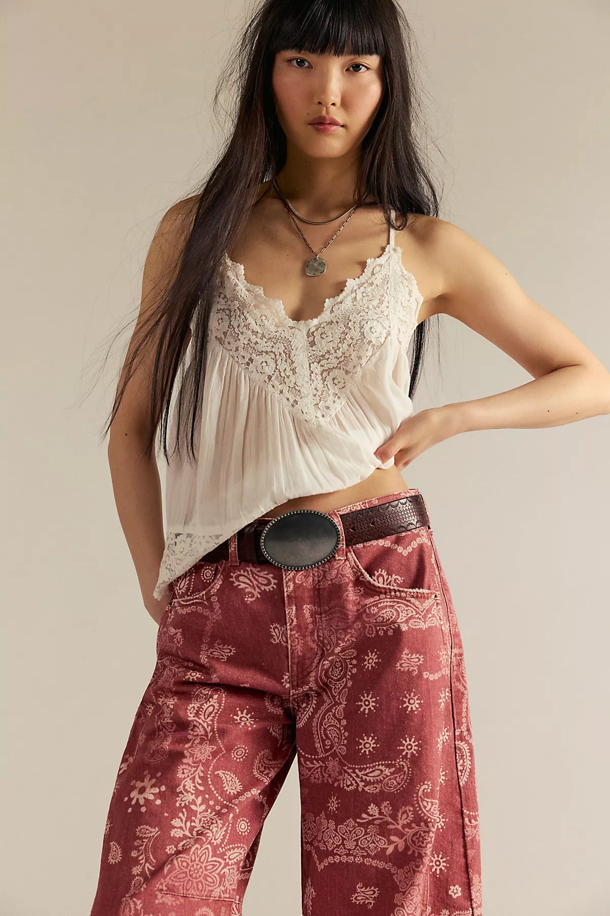 We The Free Good Luck Printed Barrel Jeans