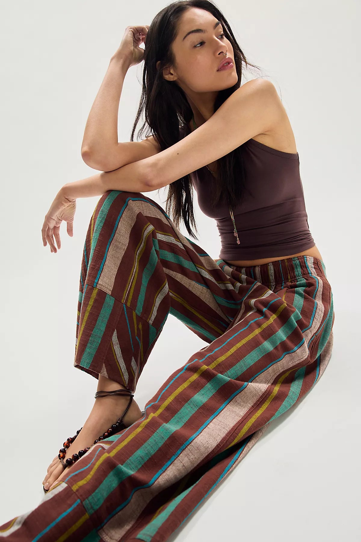 Day's End Linen Striped Pull-On Pants