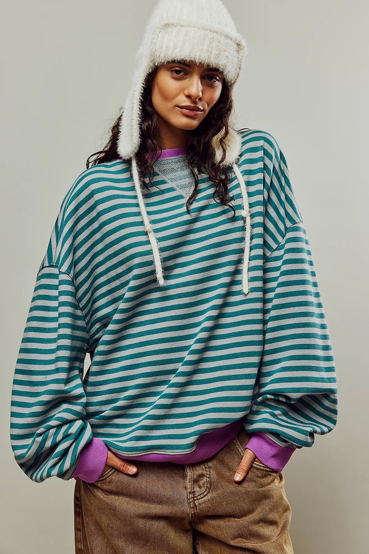 We The Free Classic Striped Oversized Crewneck