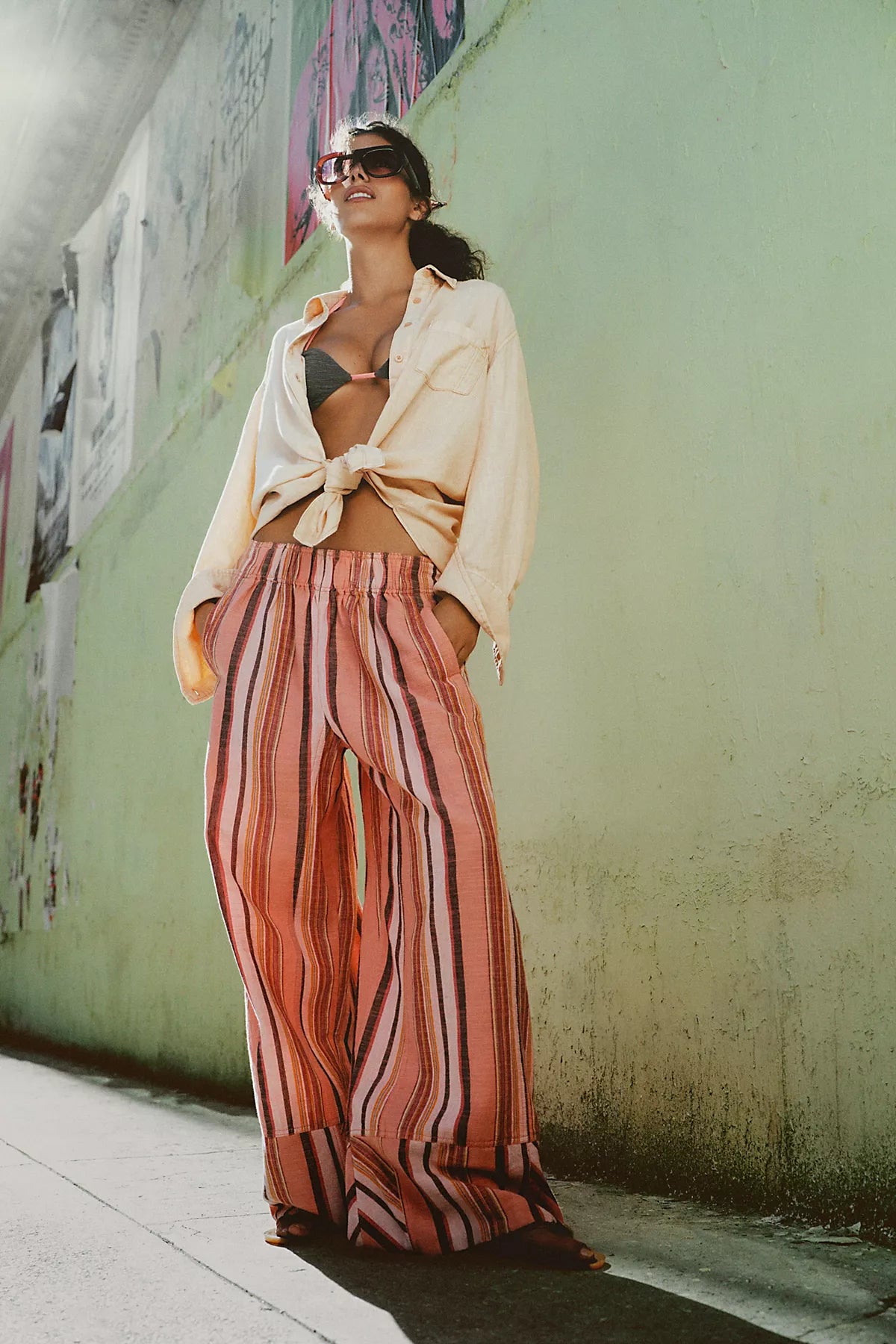 Day's End Linen Striped Pull-On Pants