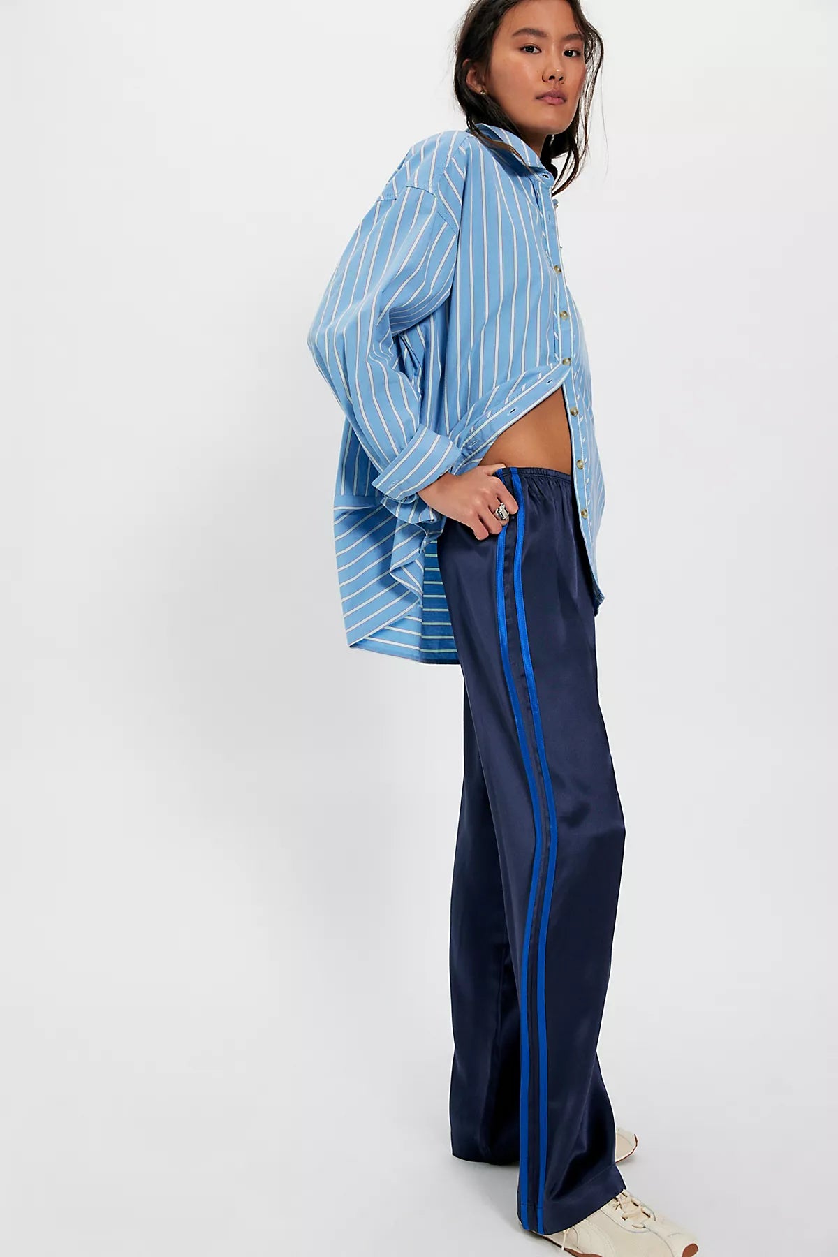 DONNI. The Silk Stripe Simple Pants
