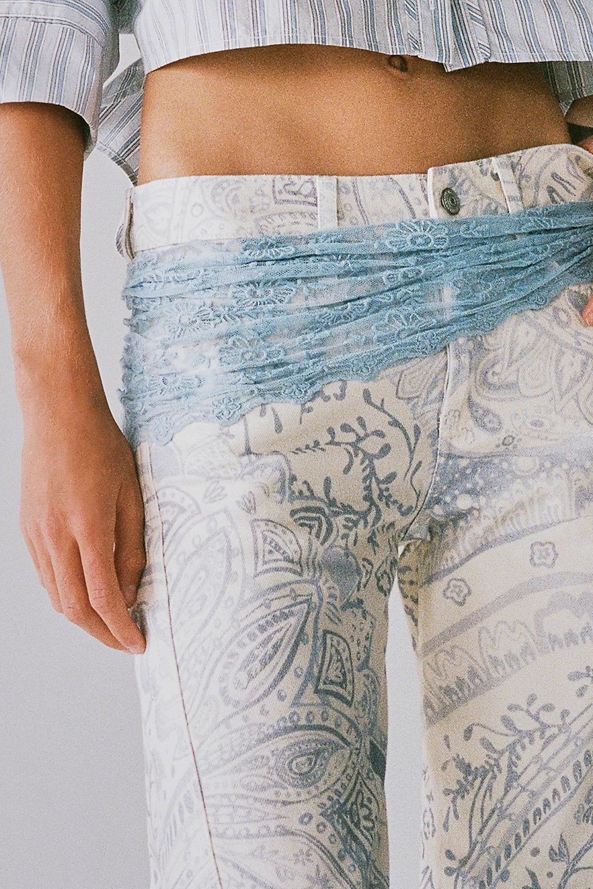 We The Free Fable Printed Low-Rise Twisted Bowed Jeans