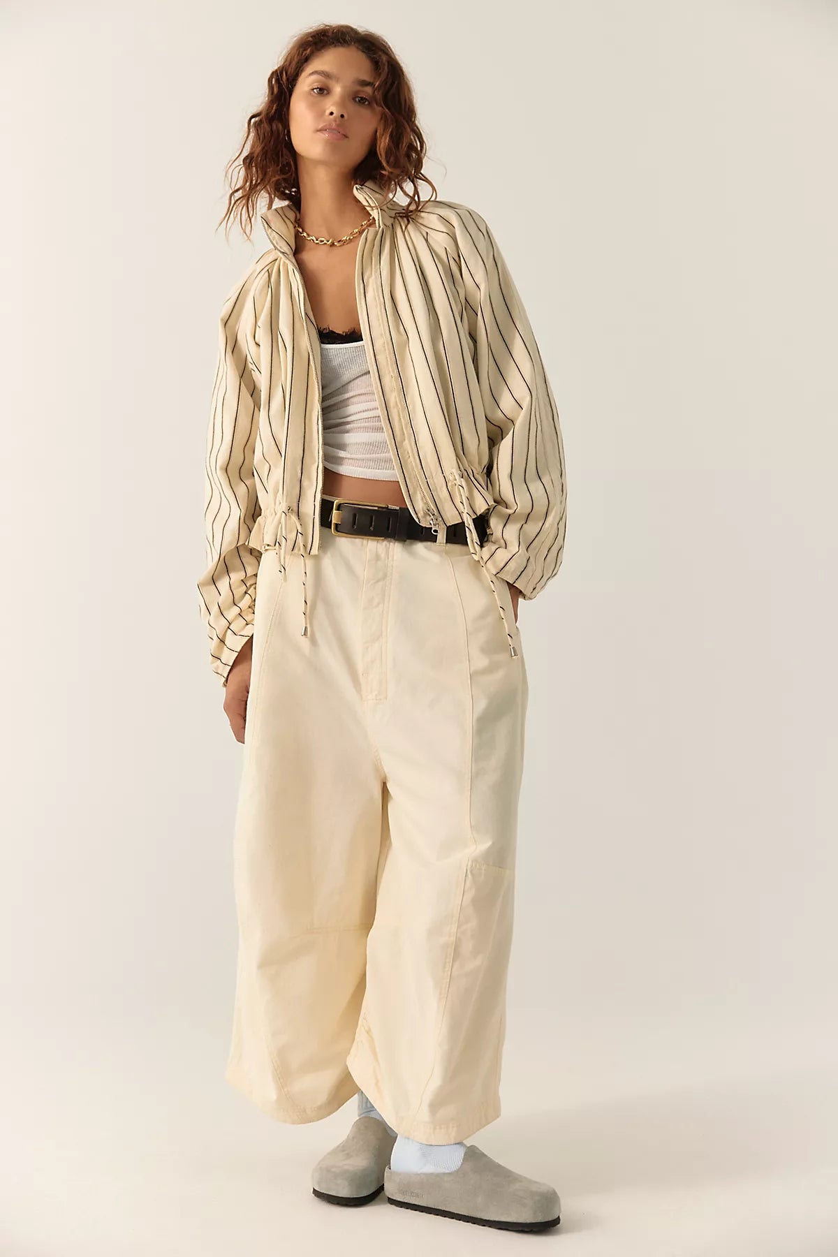 Devon Striped Balloon Funnel-Neck Jacket