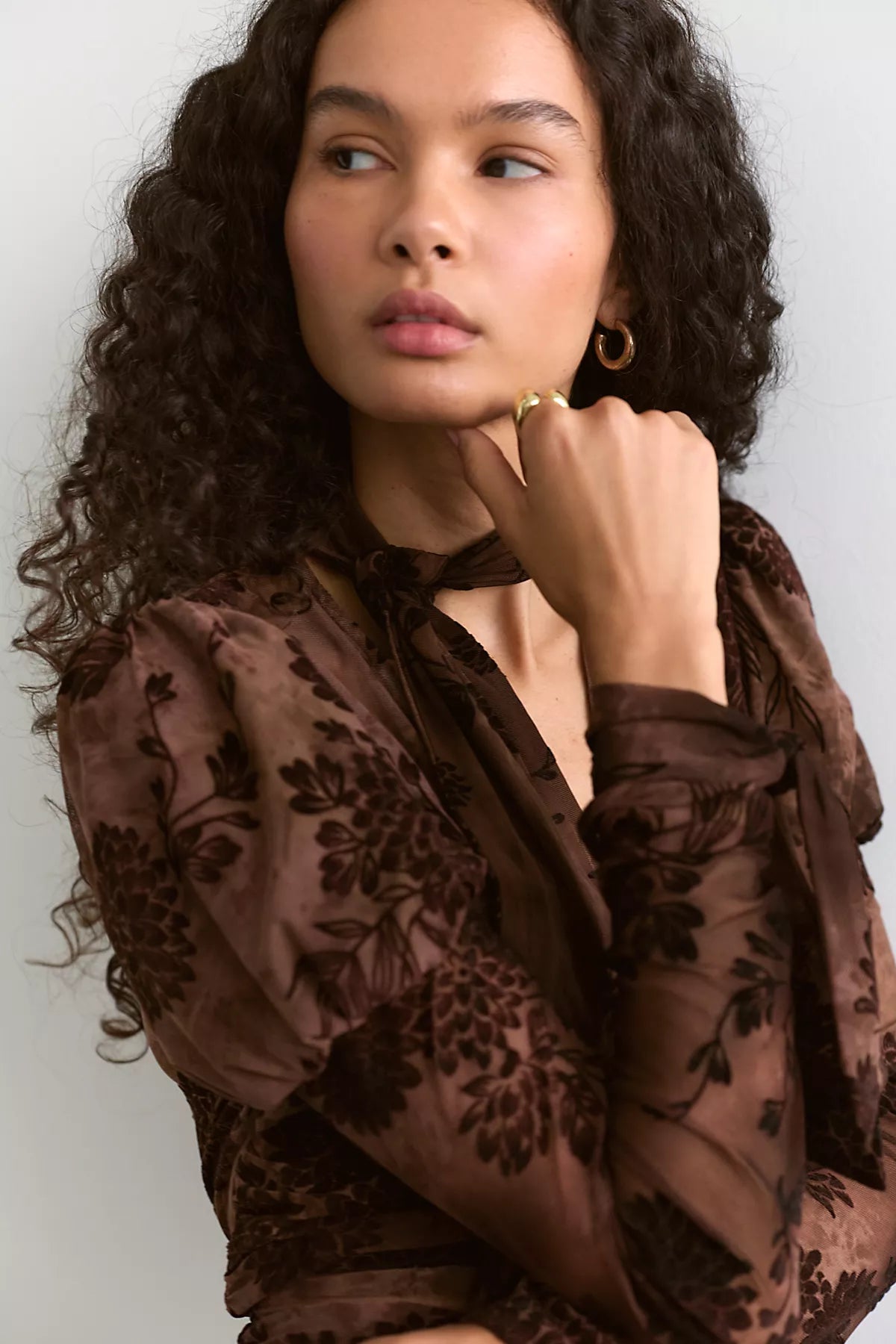 Anna Sui Dahlia Tulle Long Sleeve Blouse