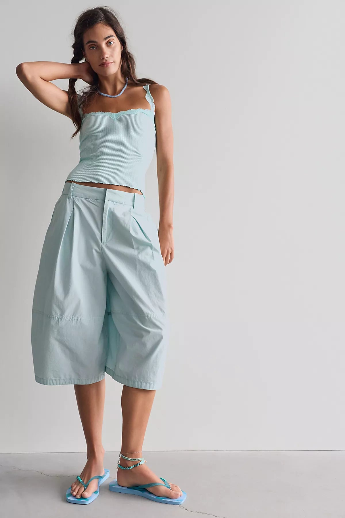 Gardenia Wide-Leg Cropped Cotton Trousers