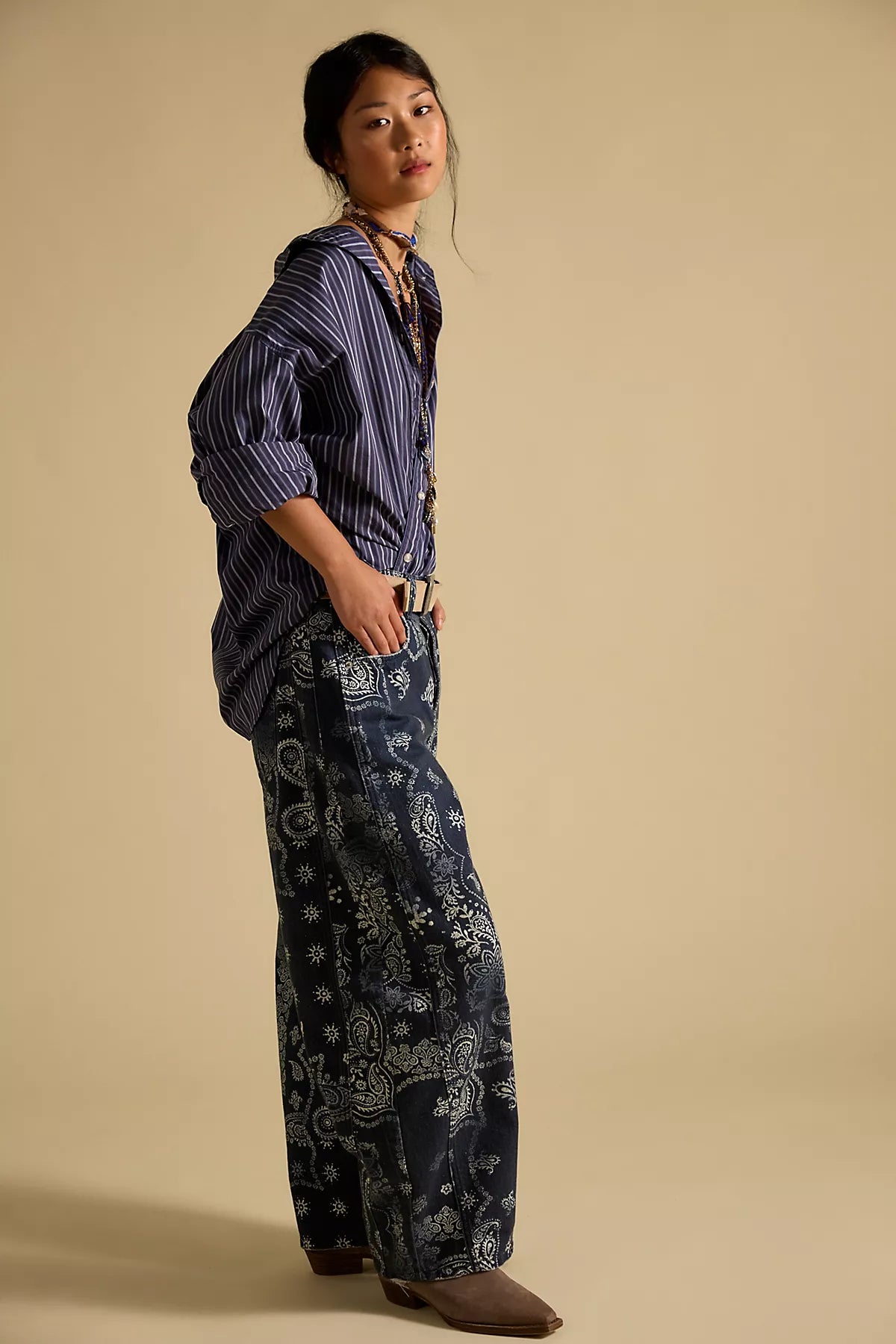 We The Free Good Luck Printed Barrel Jeans