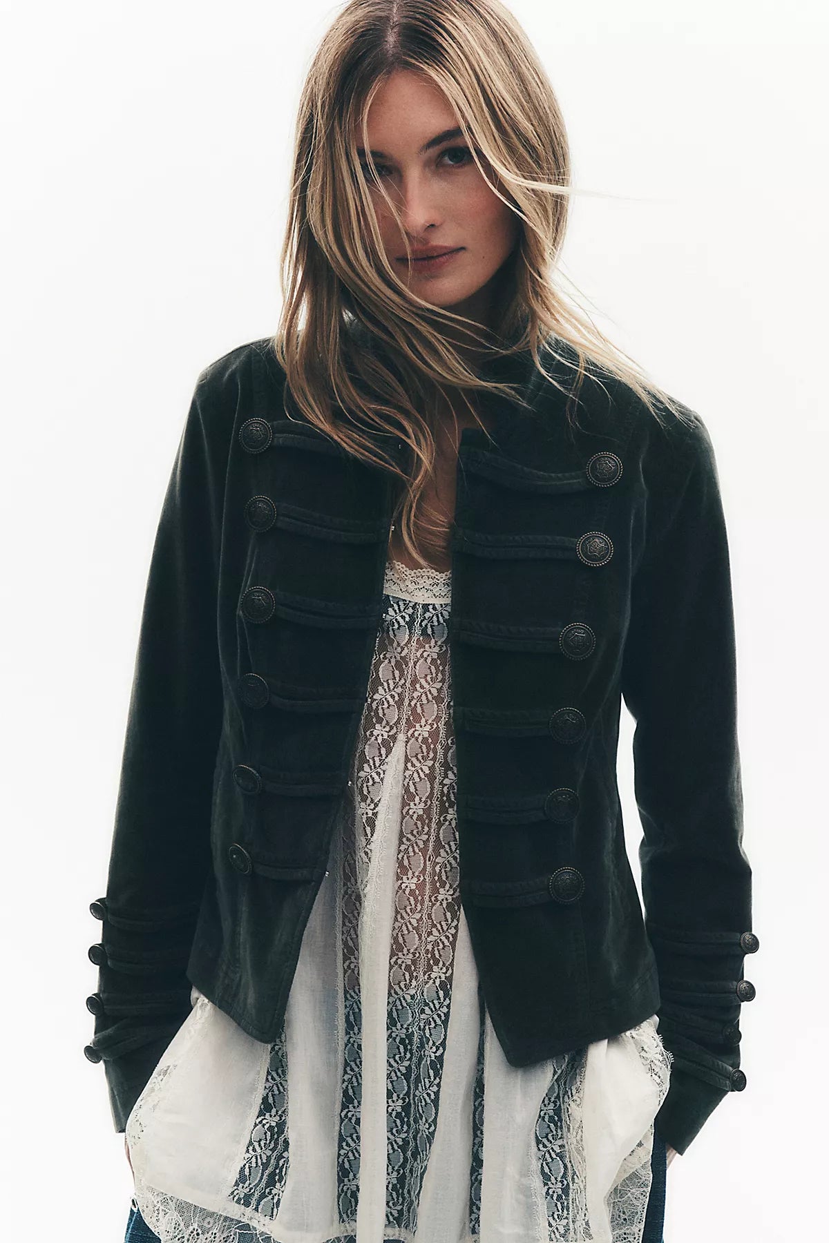Fitted Velvet Military Jacket