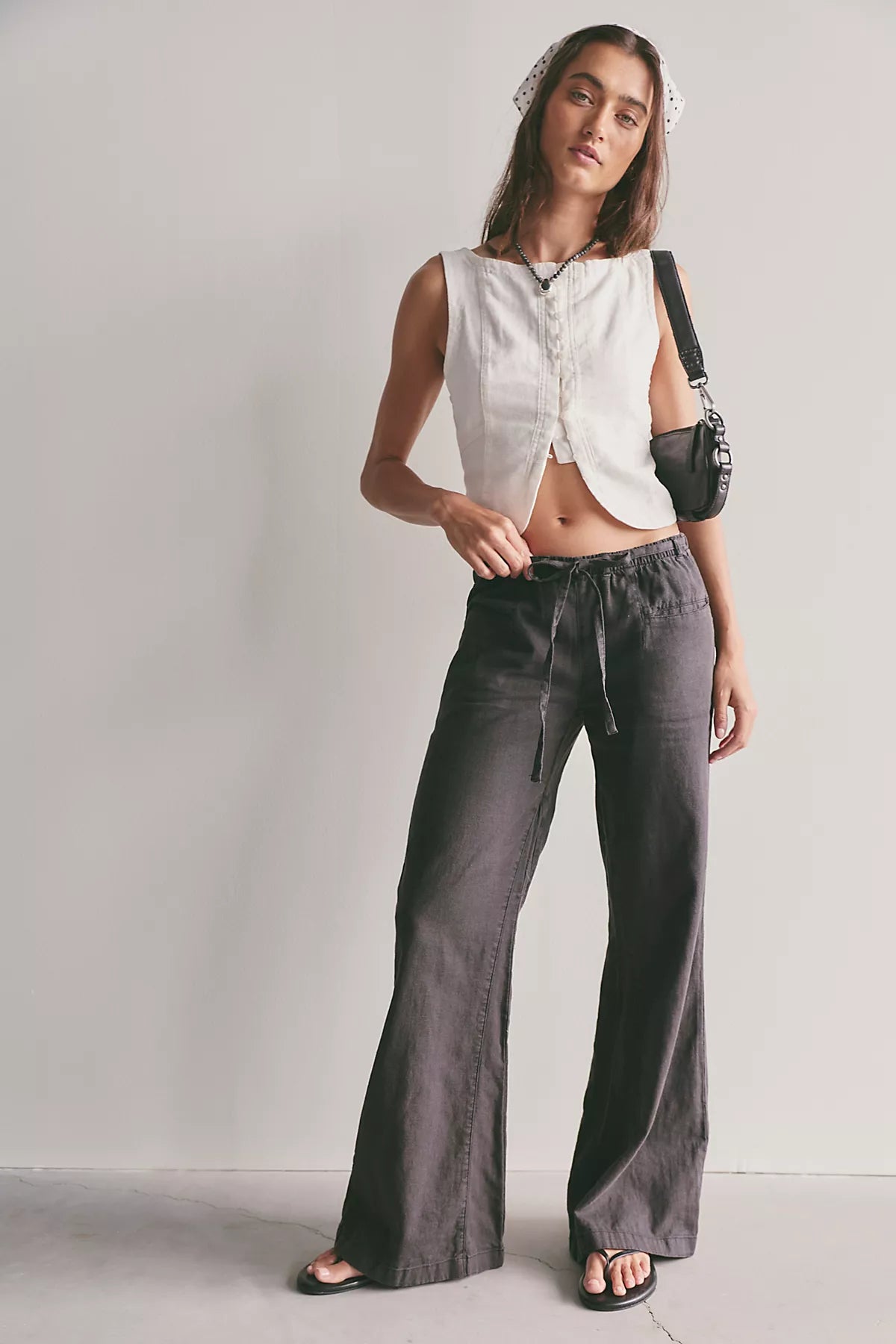 Break The Ice Linen Slouch Flare Pants