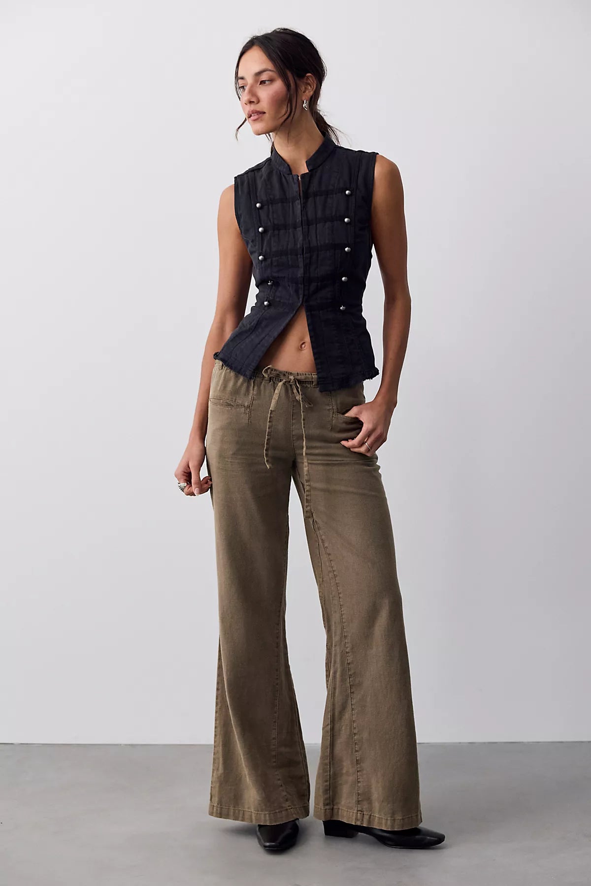 Break The Ice Linen Slouch Flare Pants