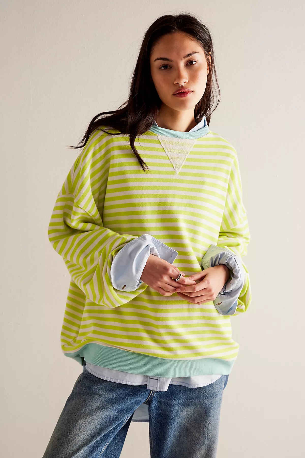 We The Free Classic Striped Oversized Crewneck