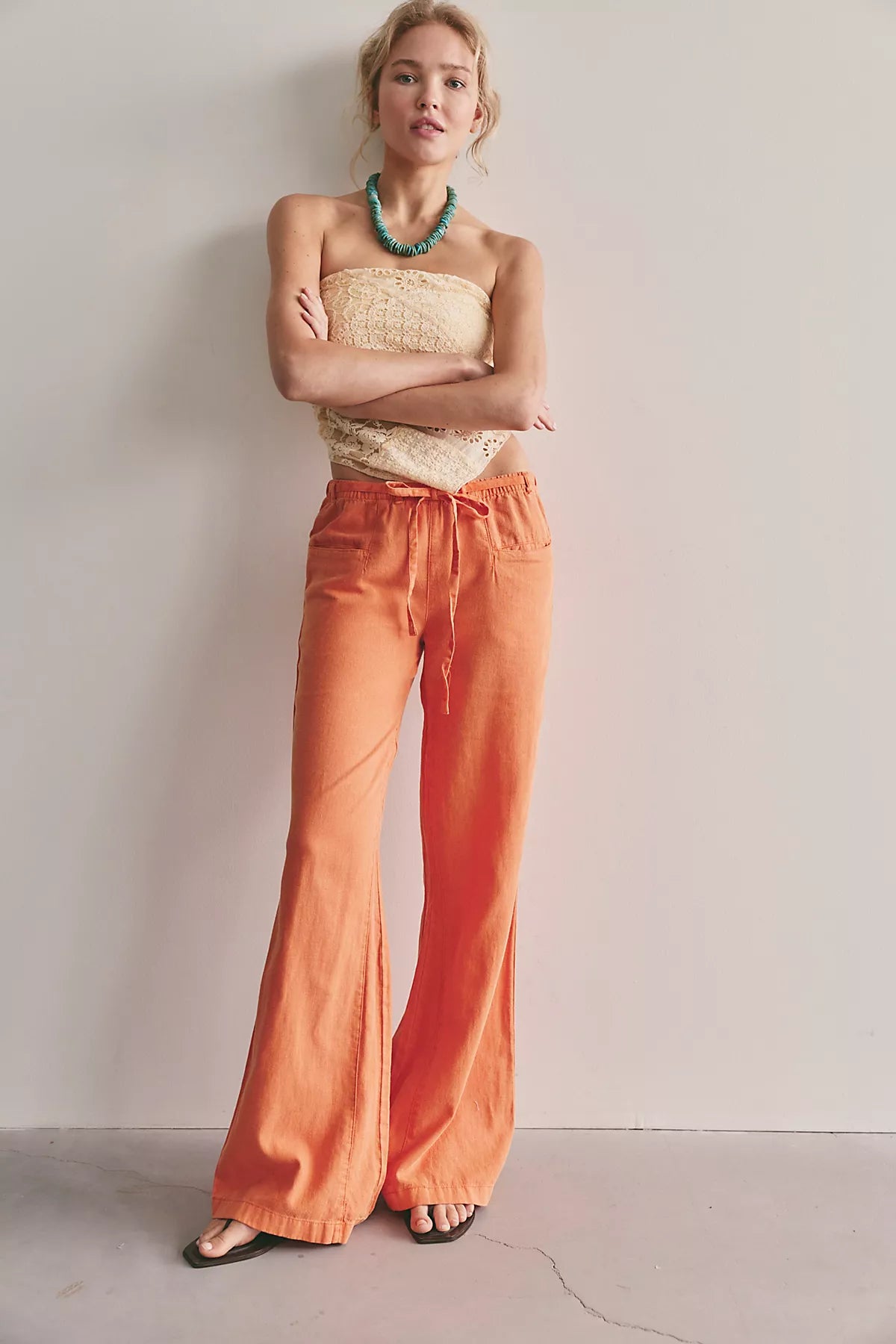 Break The Ice Linen Slouch Flare Pants