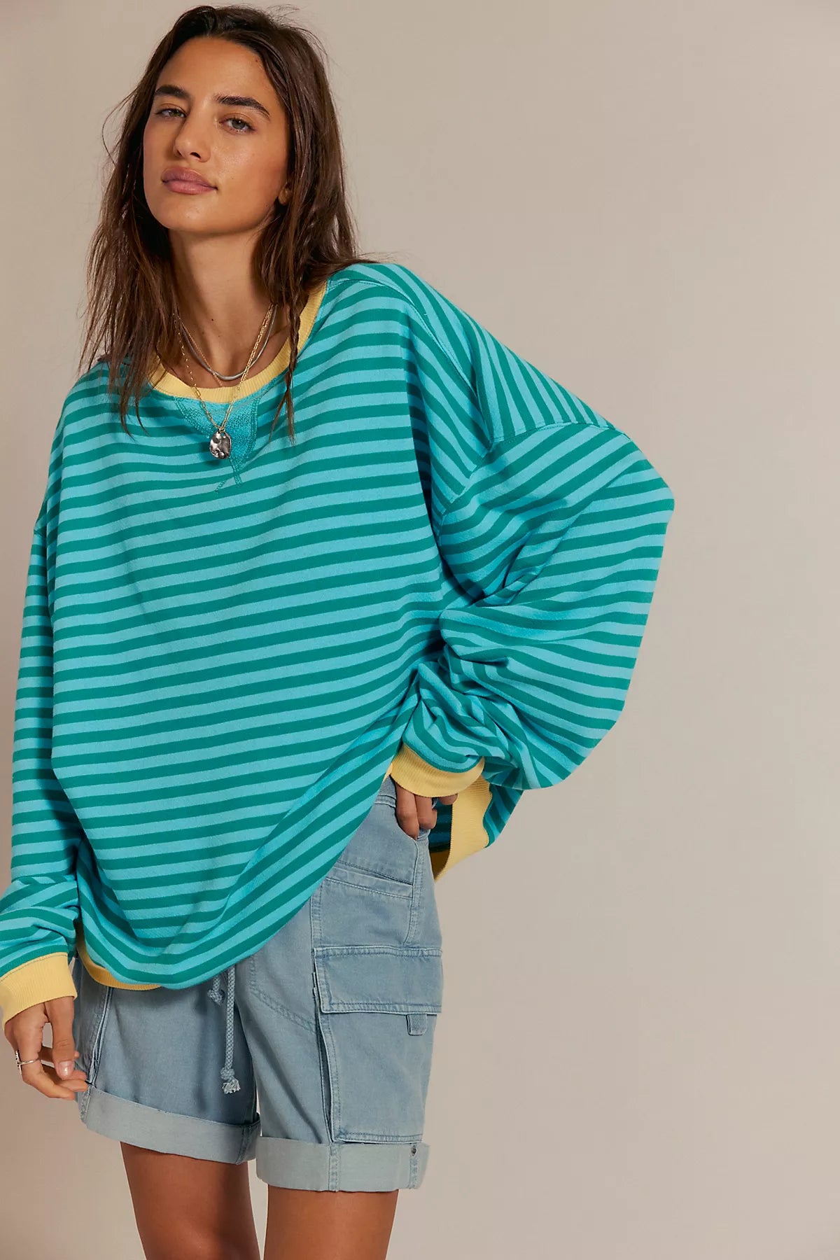 We The Free Classic Striped Oversized Crewneck