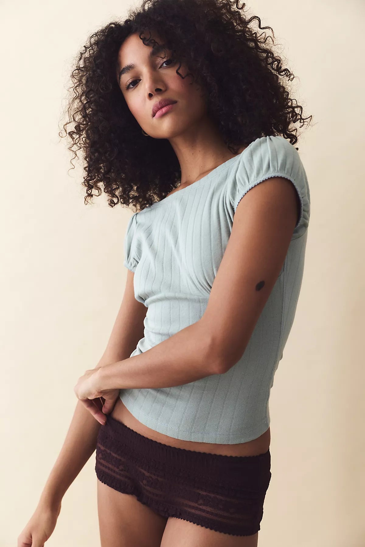 End Game Pointelle Puff Baby Tee