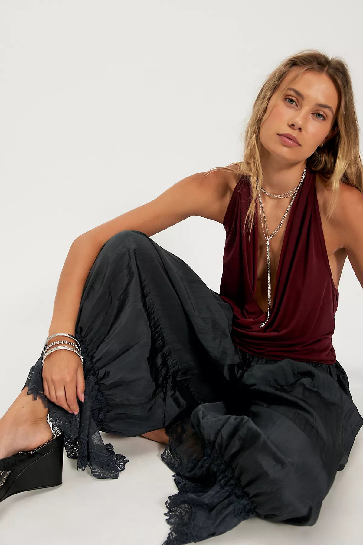Cupro Cowl Neck Halter Top