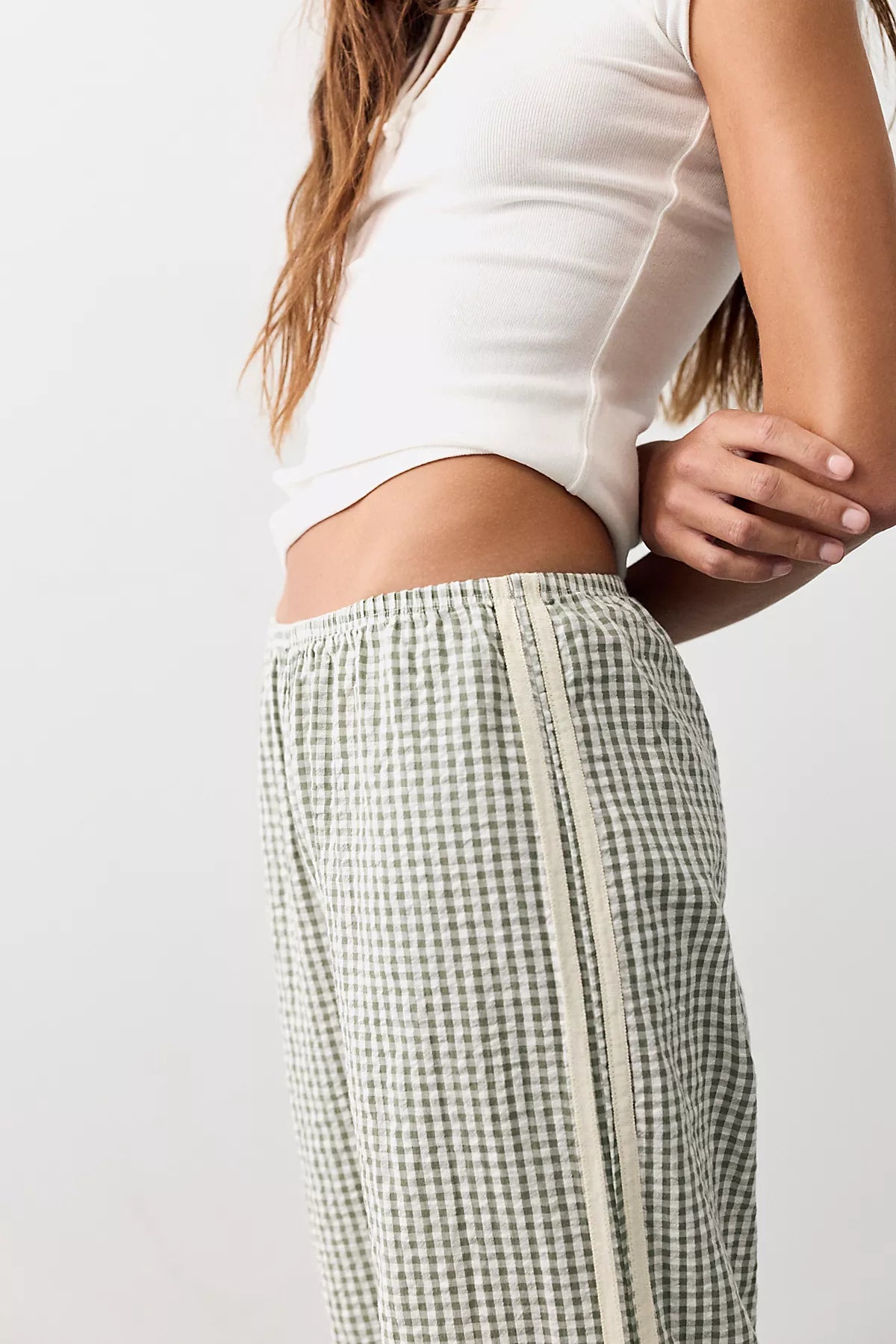 DONNI. The Cotton Gingham Stripe Crop Pants