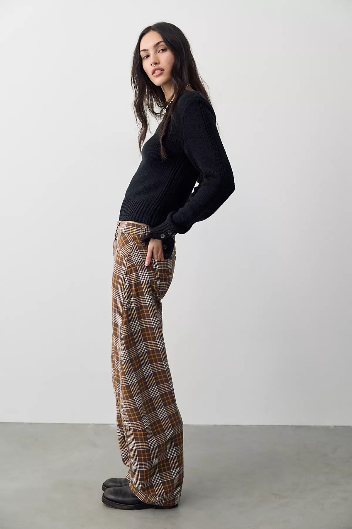 We The Free Fable Plaid Low-Rise Twisted Bowed Jeans
