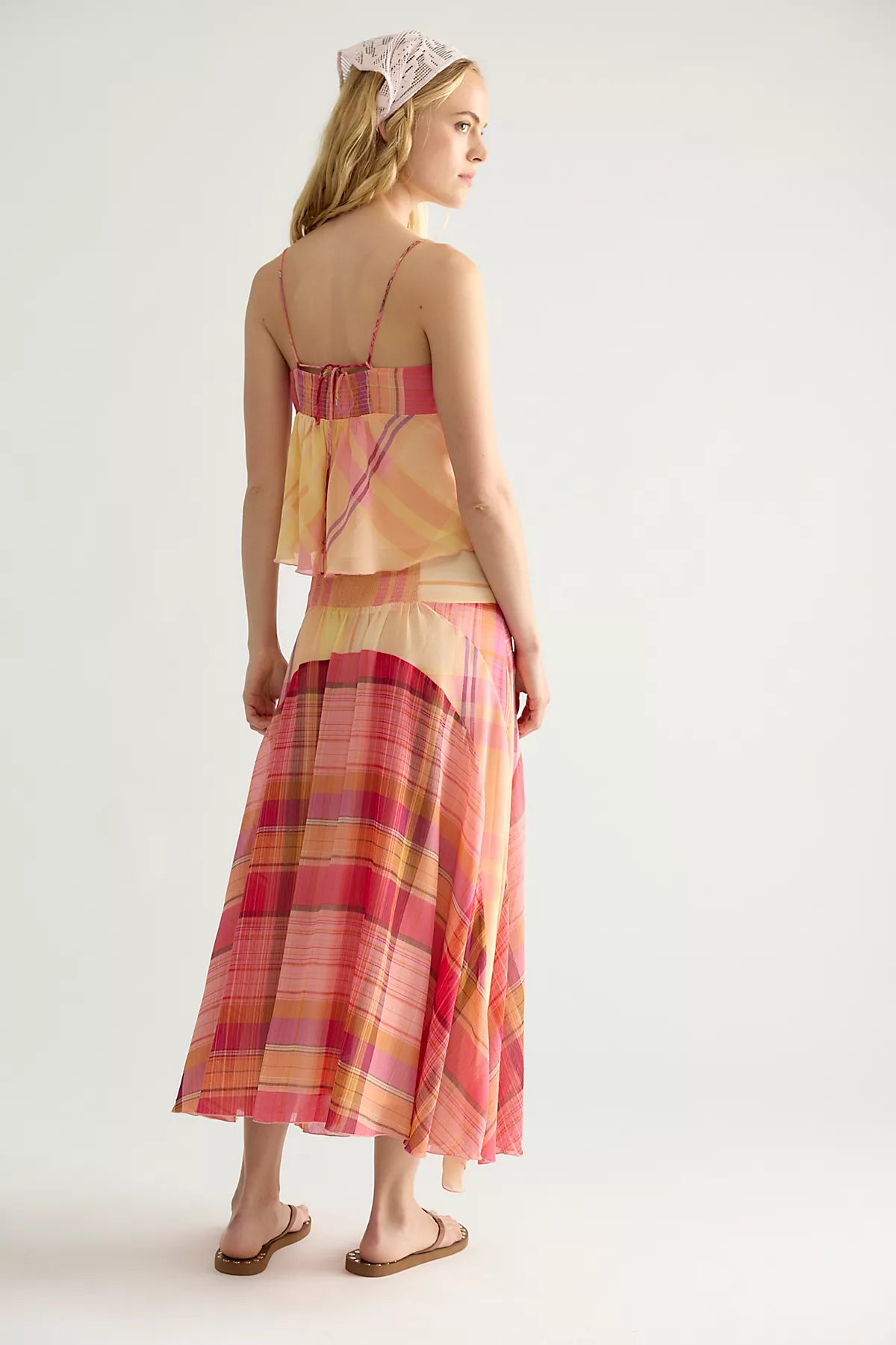 Breezy Plaid Midi Skirt Set